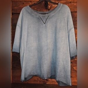 Free People, L, Mineral Washed Teal Distressed Tee